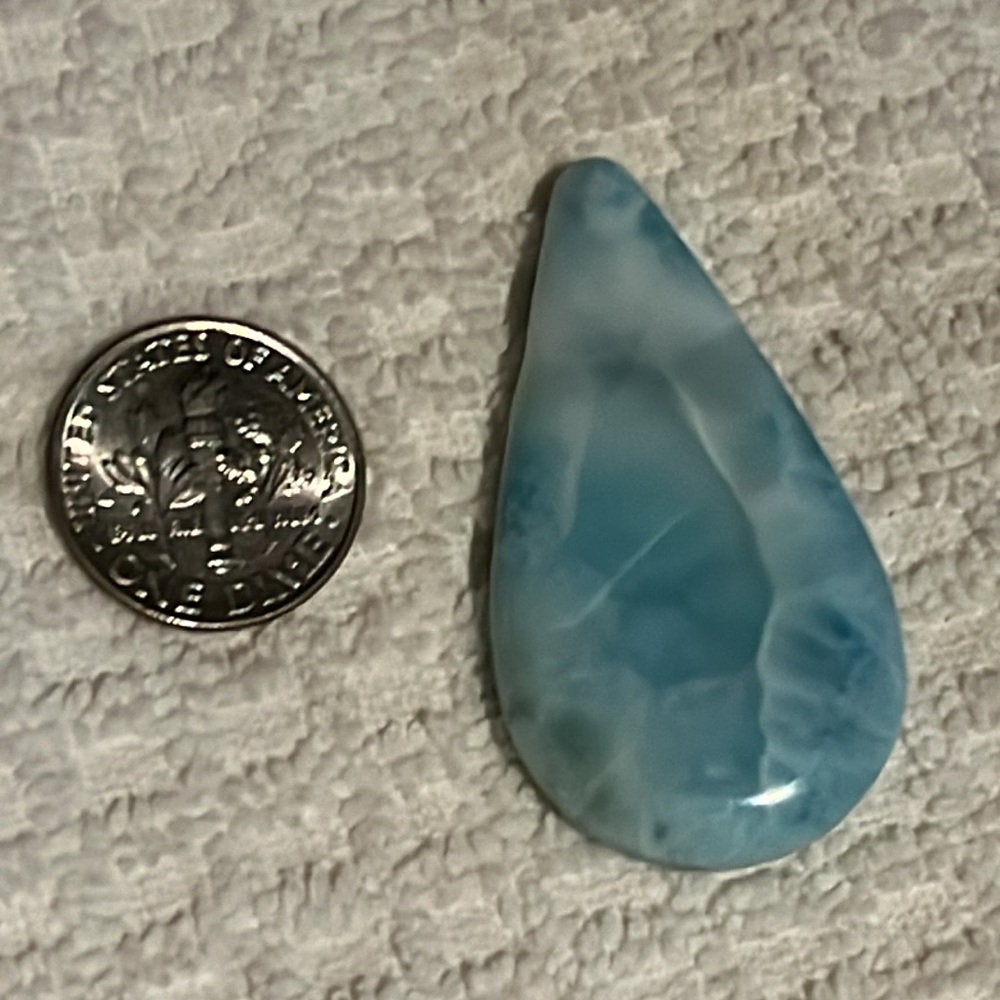 Large Larimar Teardrop Cabochon • Scored for Wire Wrap • Rare Caribbean Stone